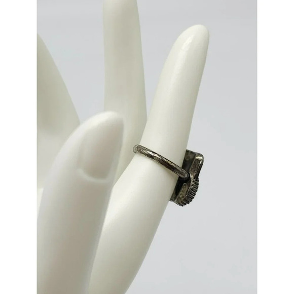 Faux Blue Turquoise Southwest Silver Tone Vintage 1970s Square Ring Size 7.25 - Picture 4 of 4